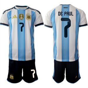 Rodrigo Javier De Paul White Blue Soccer Jersey Suit